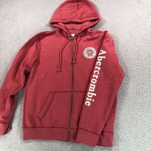 Abercrombie & Fitch Hoodie Mens Medium Red Spell Out Logo Embroidered Sweatshirt